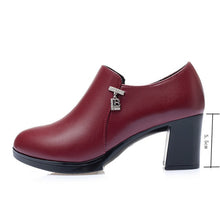 Load image into Gallery viewer, Hand Made Genuine Leather Red Thick  Square Heel Soft Surface Women&#39;s Shoes