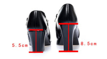 Load image into Gallery viewer, Hand Made Genuine Leather Red Thick  Square Heel Soft Surface Women&#39;s Shoes