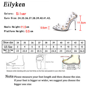 Eilyken 2020 Design Rivet Crystal Pumps Wedding Women Shoes High Heels PVC Transparent Sexy Night Club Femme Shoes