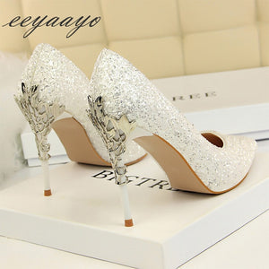 Women Pointed Toes High Thin Heel Metal Sexy Shoes