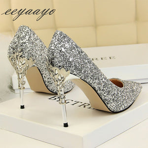 Women Pointed Toes High Thin Heel Metal Sexy Shoes