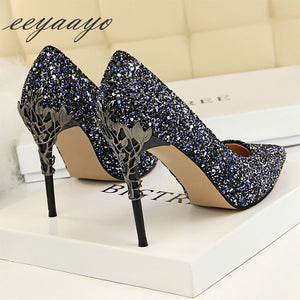 Women Pointed Toes High Thin Heel Metal Sexy Shoes