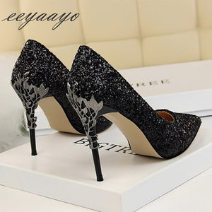 Women Pointed Toes High Thin Heel Metal Sexy Shoes