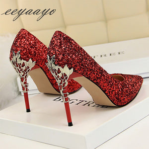 Women Pointed Toes High Thin Heel Metal Sexy Shoes