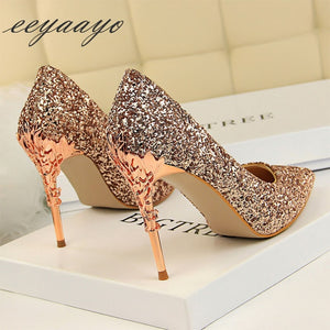 Women Pointed Toes High Thin Heel Metal Sexy Shoes