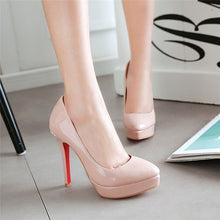 Load image into Gallery viewer, Women Platform Pumps 12cm Super High Thin Spike Heel Dress Pointed Toe Red Patent Leather Pumps