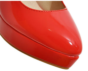 Women Platform Pumps 12cm Super High Thin Spike Heel Dress Pointed Toe Red Patent Leather Pumps