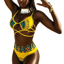 Load image into Gallery viewer, High Waist Yellow Beach Swim Wear Sexy African Print Fashion