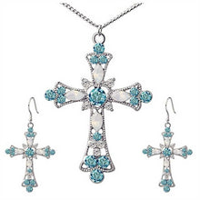 Load image into Gallery viewer, Women Choker Jesus Flower Christian Religion Jewelry Crystal Cross Pendant Necklaces Earrings Sets