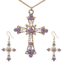 Load image into Gallery viewer, Women Choker Jesus Flower Christian Religion Jewelry Crystal Cross Pendant Necklaces Earrings Sets