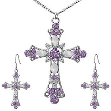 Load image into Gallery viewer, Women Choker Jesus Flower Christian Religion Jewelry Crystal Cross Pendant Necklaces Earrings Sets
