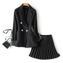 Load image into Gallery viewer, Women&#39;s Sets Chic Single Button Solid Blazer High Waist Pleated Skirt Two Piece Skirt Sets