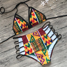 Load image into Gallery viewer, Backless bikini African Print Swimsuit with High Waist Halter Top