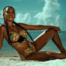 Load image into Gallery viewer, Push Up Bikini Cut Out High Cut Swim Costumes African Print