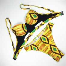 Load image into Gallery viewer, Push Up Bikini Cut Out High Cut Swim Costumes African Print