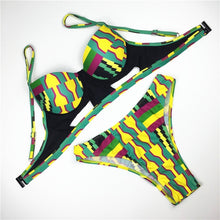 Load image into Gallery viewer, Push Up Bikini Cut Out High Cut Swim Costumes African Print