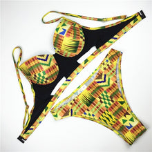 Load image into Gallery viewer, Push Up Bikini Cut Out High Cut Swim Costumes African Print