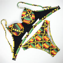 Load image into Gallery viewer, Push Up Bikini Cut Out High Cut Swim Costumes African Print