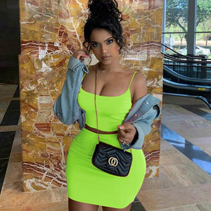 CHRLEISURE Festival 2 Piece Set Women Crop Top Women Skirt Set Neon Club Outfits Summer Streetwear Sleeveless Sexy Two Piece