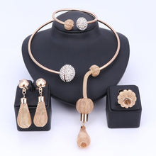 Load image into Gallery viewer, Charm Dubai Gold Color Crystal Jewelry Sets For Women African Pendant Necklace Earrings Bangle Rings