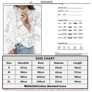 White Lace Women Blouses and Tops Translucent Long Sleeve Slim Elegant Shirts