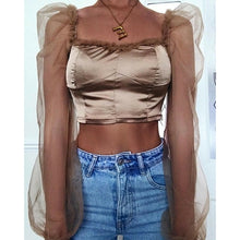 Load image into Gallery viewer, Women Off shoulder Cropped Tops Sheer Shirts Mesh