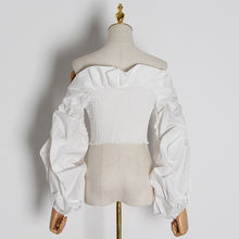 Load image into Gallery viewer, Ruched Ruffles Blouses Women Slash Neck Lantern Long Sleeve Slim Fashion Clothes 2020 Tide