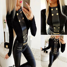 Load image into Gallery viewer, Gorgeous Black Leather Long Sleeve Women Blouse