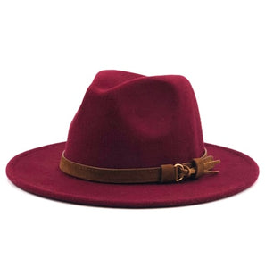 Women Men Wool Fedora Hat With Leather Ribbon Gentleman Elegant Lady Winter Autumn Wide Brim Jazz Church Panama Sombrero Cap