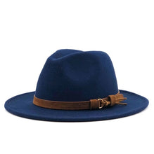 Load image into Gallery viewer, Women Men Wool Fedora Hat With Leather Ribbon Gentleman Elegant Lady Winter Autumn Wide Brim Jazz Church Panama Sombrero Cap