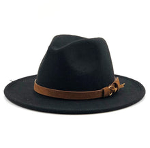 Load image into Gallery viewer, Women Men Wool Fedora Hat With Leather Ribbon Gentleman Elegant Lady Winter Autumn Wide Brim Jazz Church Panama Sombrero Cap