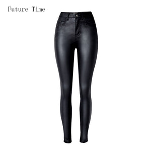 Women fitting High Waist Slim Faux Leather Stretch  Jeans