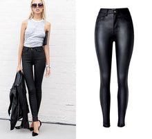 Load image into Gallery viewer, Women fitting High Waist Slim Faux Leather Stretch  Jeans