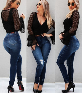 Women Sexy ripped Push Up Jeans High Waist Skinny Butt Lifting Elastic Pencil Ladies Casual Denim