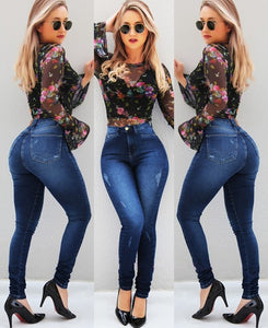 Women Sexy ripped Push Up Jeans High Waist Skinny Butt Lifting Elastic Pencil Ladies Casual Denim