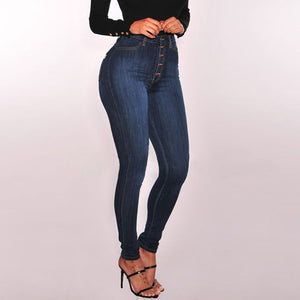 High Waist Women's Jeans Skinny Pants Button Casual Plus Size Stretch Jeans For Women Warm Jeans