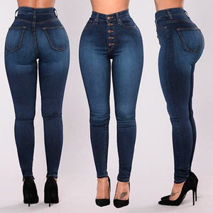 High Waist Women's Jeans Skinny Pants Button Casual Plus Size Stretch Jeans For Women Warm Jeans