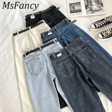 Load image into Gallery viewer, High Waist  Jeans Women Fashion Harem Pants Ankle-Length Stretch Jeans With Belt Streetwear