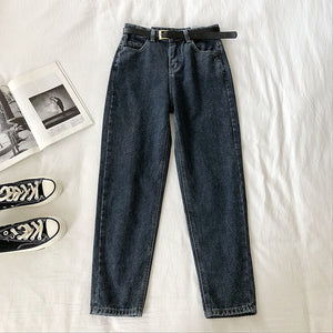 High Waist  Jeans Women Fashion Harem Pants Ankle-Length Stretch Jeans With Belt Streetwear