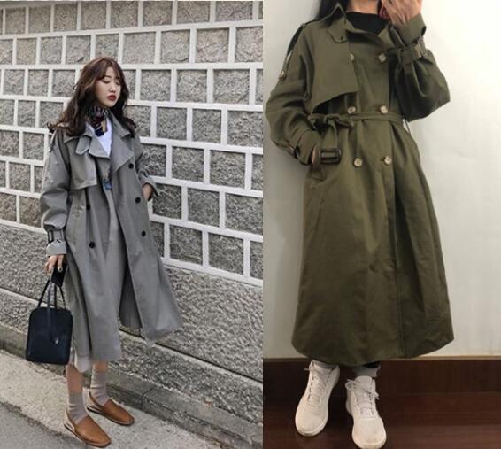 Loose cotton trench coat with sashes oversize double breasted vintage cloak overcoats windbreaker