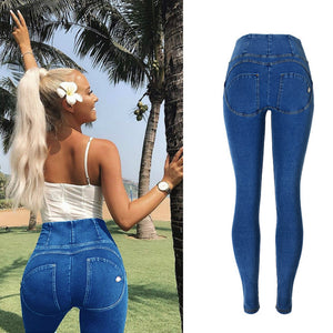 High Waist Push Up Jeans Woman Street wear Skinny Denim Pants Blue Distressed Jean Cotton