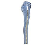 Load image into Gallery viewer, Patchwork Skinny Sequin Jeans with Stripes for Women Denim Female Stretch Pencil Jeans