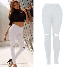 Load image into Gallery viewer, Hole Ripped Jeans Women Cool Denim High Waist Elastic Capri Skinny  Pencil Jeans