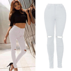 Hole Ripped Jeans Women Cool Denim High Waist Elastic Capri Skinny  Pencil Jeans