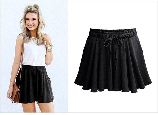 Women Shorts Summer Chiffon Casual Shorts Female Wide Leg Elastic High Waist Shorts Wide Leg Large Size
