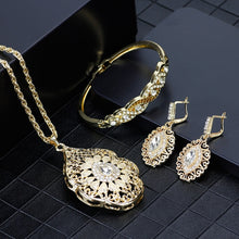 Load image into Gallery viewer, Gold Color Arabic Necklace Earring Cuff Bracelet Women Ethnic Wedding Jewelry Sets