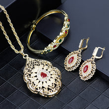 Load image into Gallery viewer, Gold Color Arabic Necklace Earring Cuff Bracelet Women Ethnic Wedding Jewelry Sets