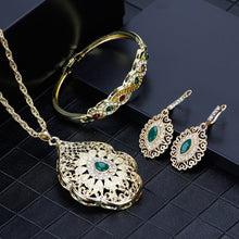 Load image into Gallery viewer, Gold Color Arabic Necklace Earring Cuff Bracelet Women Ethnic Wedding Jewelry Sets