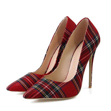 Load image into Gallery viewer, WETKISS Big Size 33-45 Stiletto Heels Women Pumps Red Pointed Plaid Shoes Women Shallow High Thin Heels 2020 Party Wedding Shoes