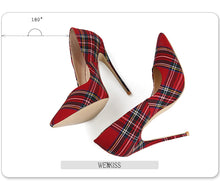 Load image into Gallery viewer, WETKISS Big Size 33-45 Stiletto Heels Women Pumps Red Pointed Plaid Shoes Women Shallow High Thin Heels 2020 Party Wedding Shoes